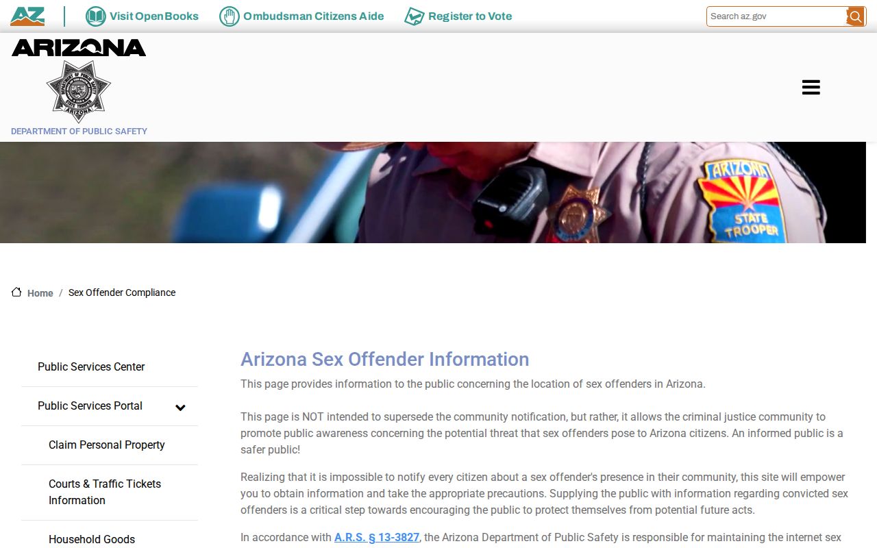 Tucson resident lookup through the Arizona DPS public offender search