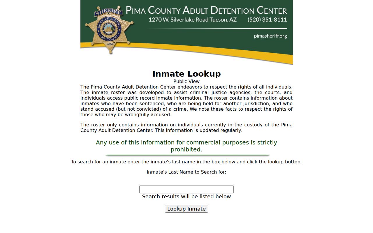 Tucson resident lookup using the Pima County current inmate search