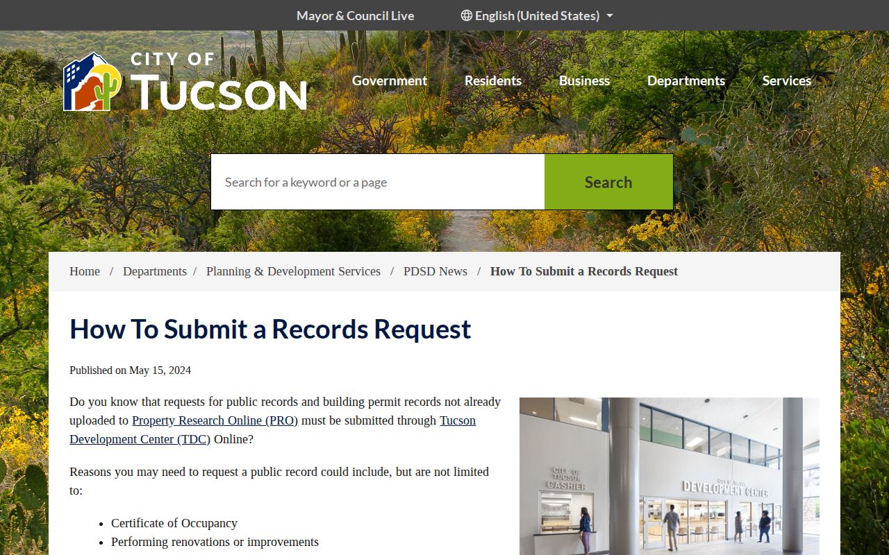 Tucson street directory historic building records request workflow