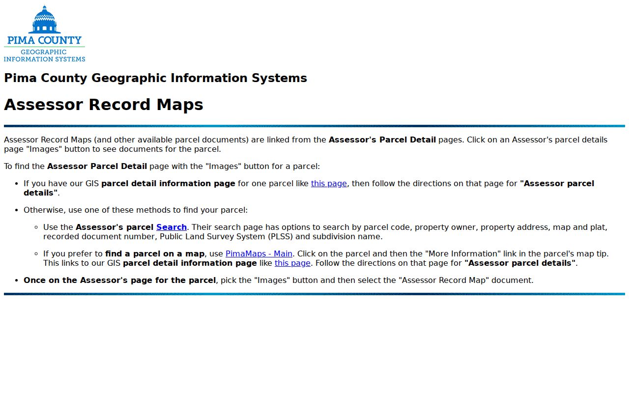 Tucson street directory parcel and address search instructions