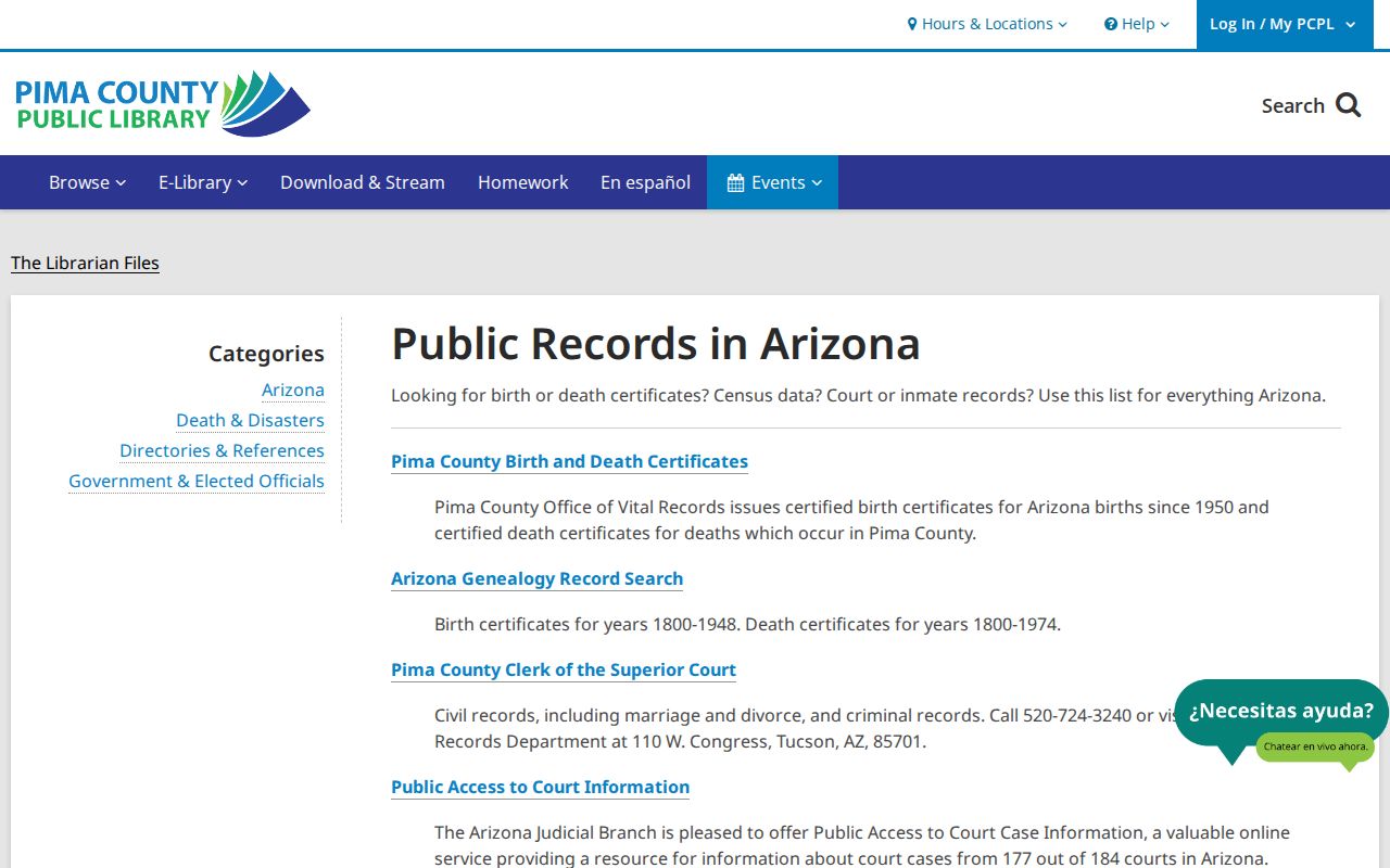 Tucson postal area lookup using the Pima County Public Library records guide